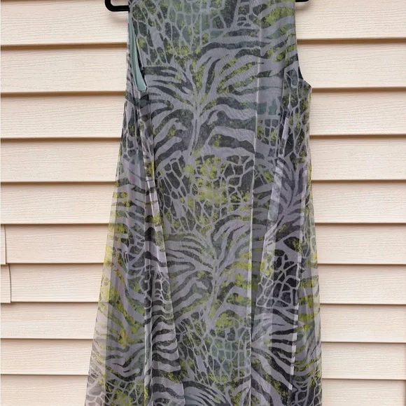 Kozan Zebra Print Midi Sheer Mesh Overlay Dress Size Medium Muted Gray Green NWT - Picture 6 of 13